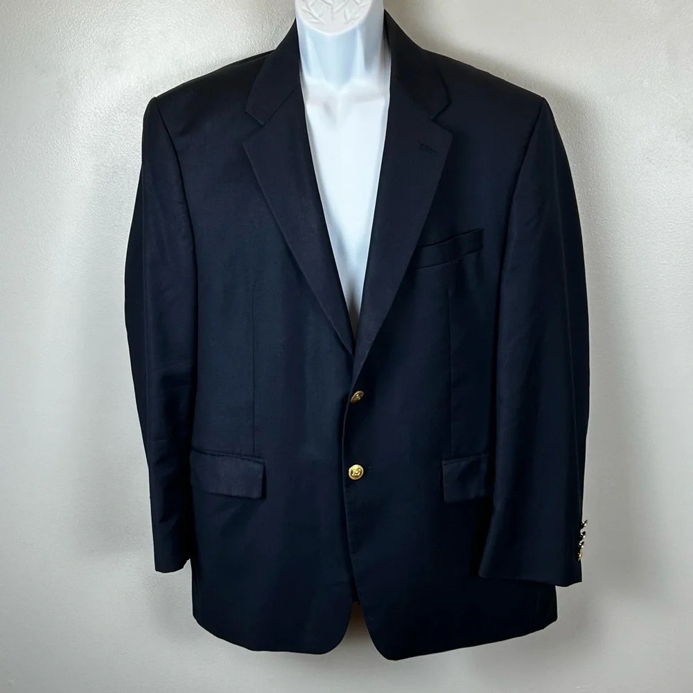 Lauren‎ Ralph Lauren Blazer Sport Coat Men 43R Navy Blue Gold Buttons 100% Wool